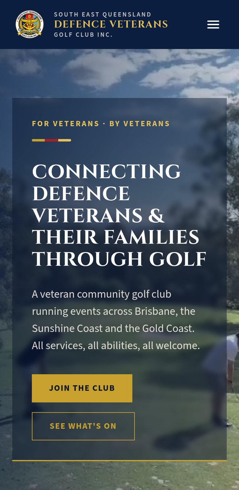 The SEQDVGC home page on a phone, with the club crest, menu button, headline and Join the club button.